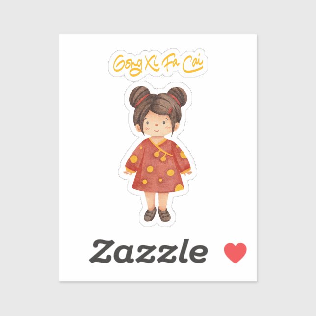 Chinese Girl with Bun Hair Gong Xi Fa Cai Sticker (Sheet)
