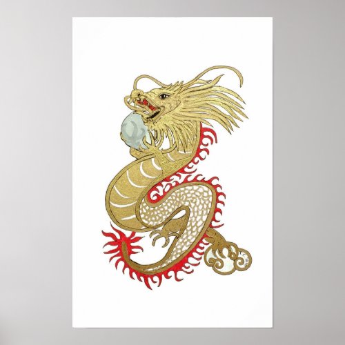 Chinese Gold Dragon feng shui painting Poster