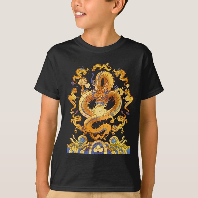 Chinese Golden Dragons Playing With Dragon Ball T- T-Shirt (Front)
