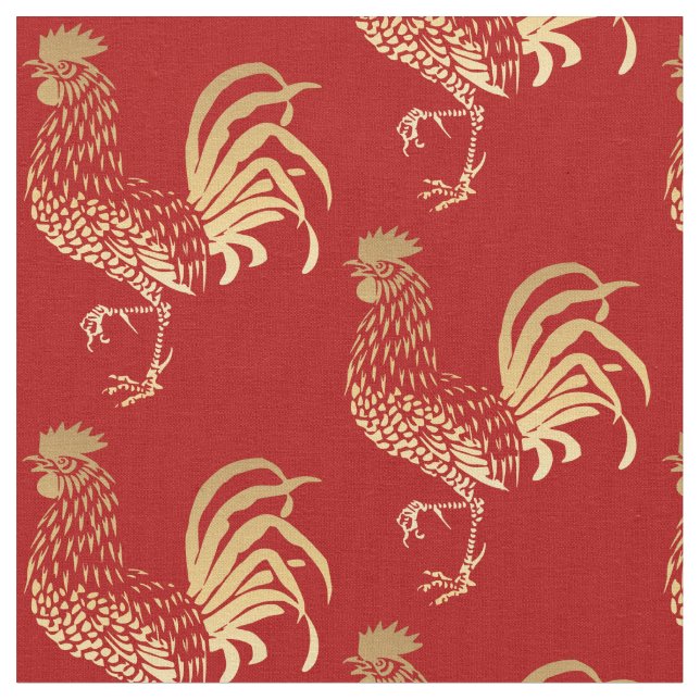 Chinese Golden Rooster Year Zodiac Birthday fabric (Close Up)