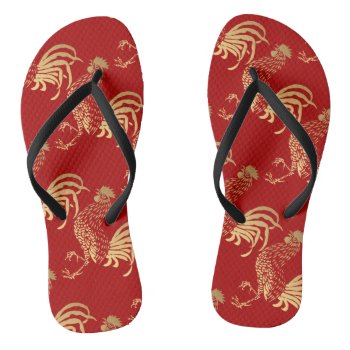 Chinese Golden Rooster Year Zodiac Birthday Flipf Flip Flops by 2017_Year_of_Rooster at Zazzle