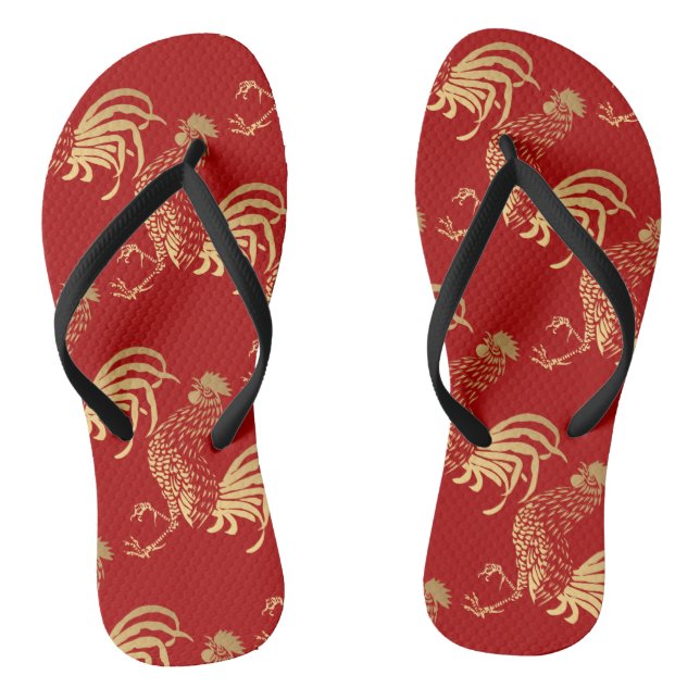 Chinese Golden Rooster Year Zodiac Birthday FlipF Flip Flops (Footbed)