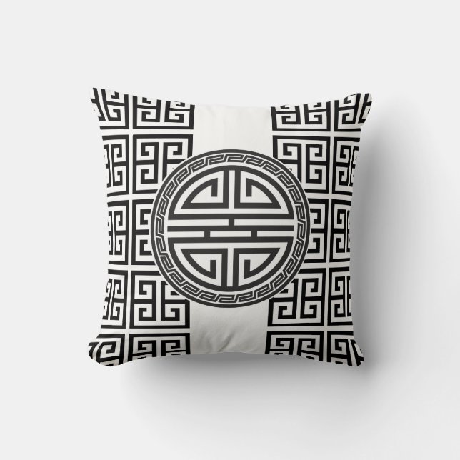 Chinese/Greek Design Pillow - Black & White (Front)