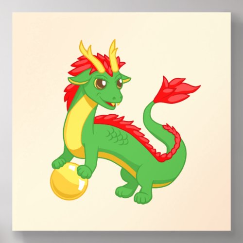 Chinese Green Dragon on Beige Acrylic Photo Tile