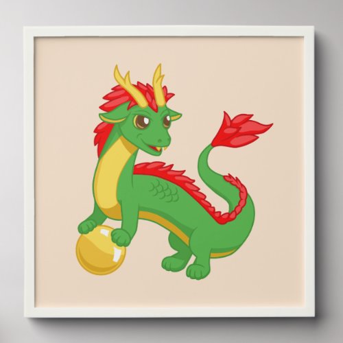 Chinese Green Dragon on Beige Peel And Stick Photo Tile