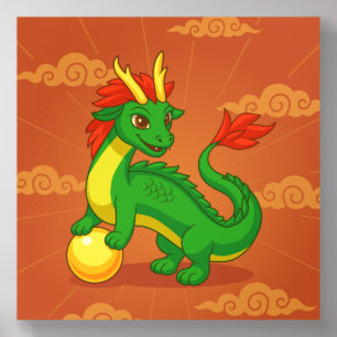 Chinese Green Dragon on Red Acrylic Photo Tile