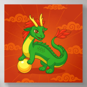 Chinese Green Dragon on Red Acrylic Photo Tile