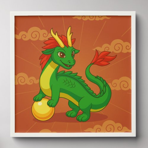 Chinese Green Dragon on Red Peel And Stick Photo Tile