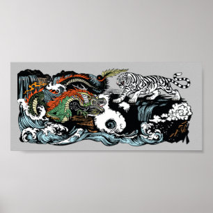 Chinese Green Dragon versus White Tiger Poster