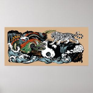 Chinese Green Dragon versus White Tiger Poster