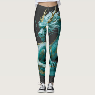 Chinese Green Gold Dragon Art Fantasy Design With Leggings
