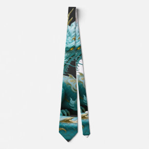 Chinese Green Gold Dragon Art Fantasy Design With  Neck Tie