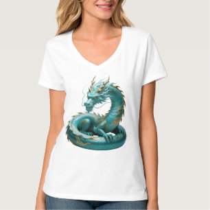 Chinese Green Gold Dragon Art Fantasy Design With T-Shirt