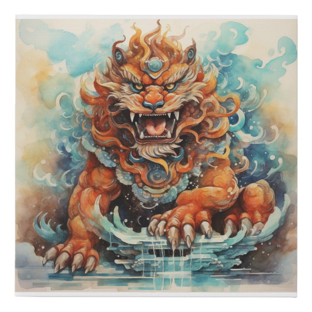 Chinese Guardian Lion Foo Dog Faux Canvas Print (Front)