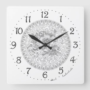 Chinese Guardian Lion Square Wall Clock