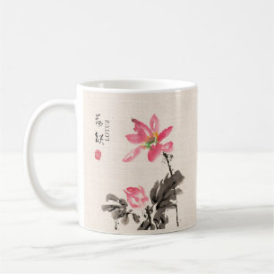Chinese Hand painted Watercolor Floral Lotus Coff Coffee Mug
