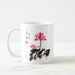 Chinese Hand painted Watercolor Floral Lotus Coffee Mug
