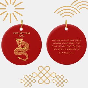 Chinese Happy New Year Of Dragon Gift Tag Ceramic Ornament