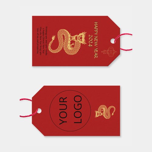 Chinese Happy New Year Of Dragon Logo Red Gift Tags