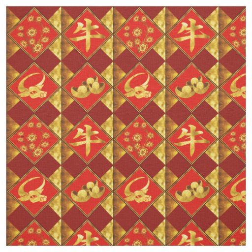 Chinese Happy New Year of The Ox Pattern Fabric