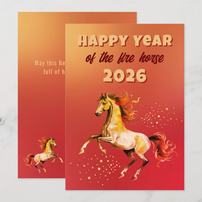Chinese Happy Year of the Fire Horse 2026  Holiday Card (Front/Back)