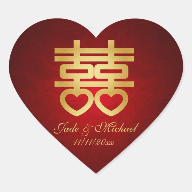 Chinese "Heart"  Double Happiness Wedding Sticker (Front)