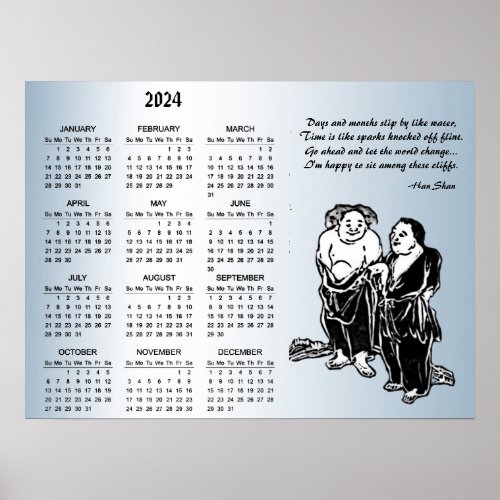Chinese Hermit Poets 2024 Blue Calendar Poster