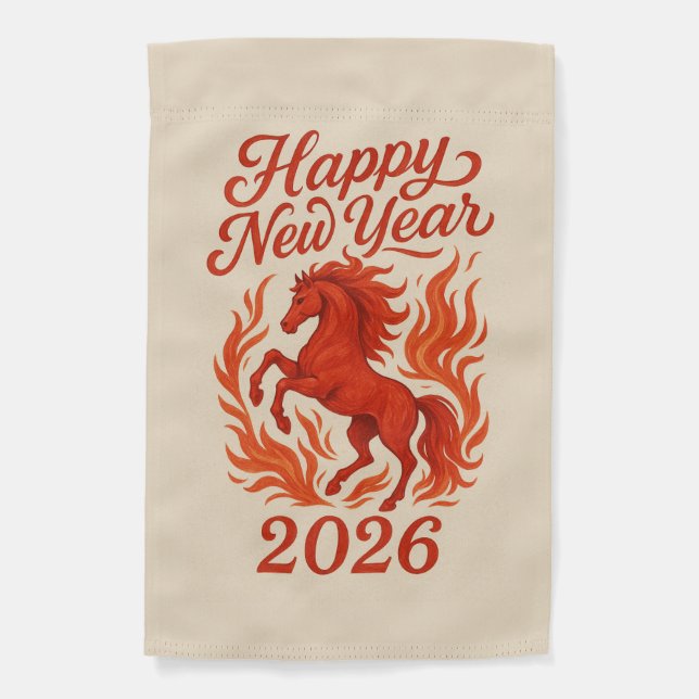 Chinese Horoscope 2026  Red Fire Horse Garden Flag (Front)
