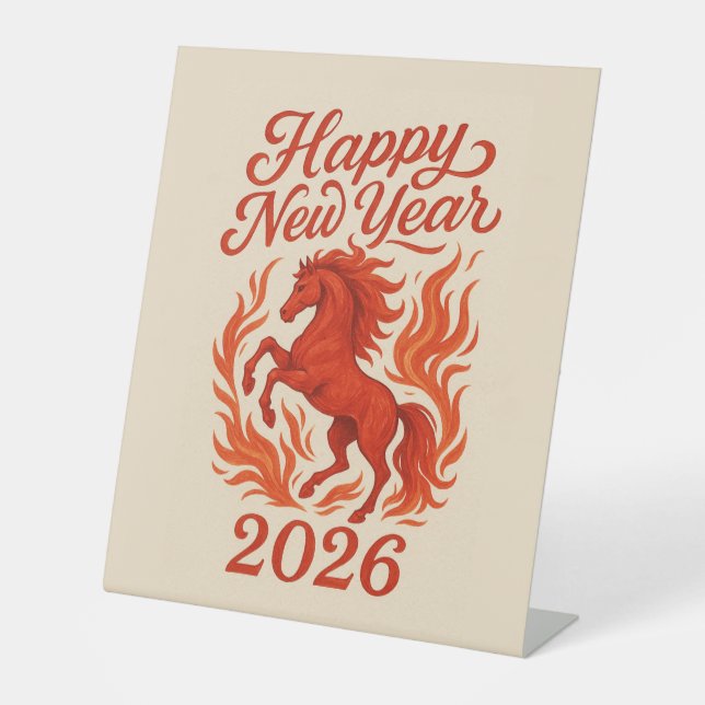 Chinese Horoscope 2026  Red Fire Horse Pedestal Sign (Front)
