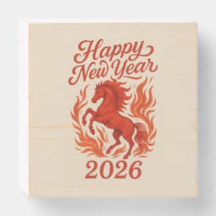 Chinese Horoscope 2026  Red Fire Horse Wooden Box Sign