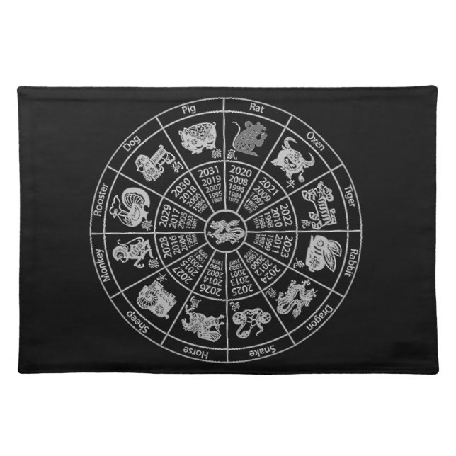 Chinese Horoscope Zodiac Wheel Cloth Placemat (Front)