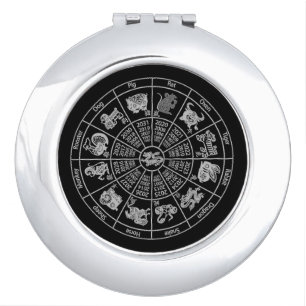 Chinese Horoscope Zodiac Wheel Compact Mirror