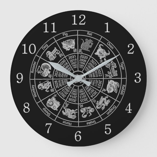 Chinese Horoscope Zodiac Wheel Large Clock (Front)