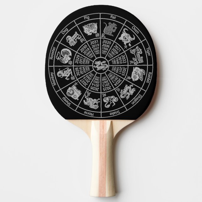 Chinese Horoscope Zodiac Wheel Ping Pong Paddle (Front)