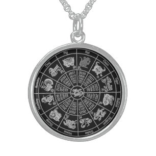 Chinese Horoscope Zodiac Wheel Sterling Silver Necklace