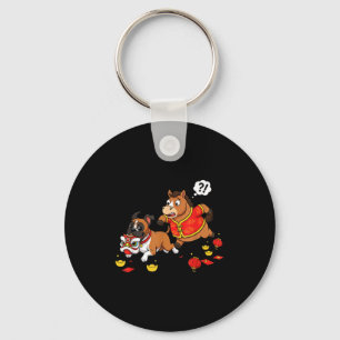 Chinese Horse Boxer Dog Funny Kid Mens Womens Happ Keychain