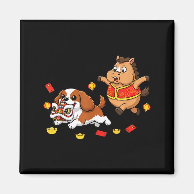 Chinese Horse Cavalier King Charles Spaniel Happy  Magnet (Front)