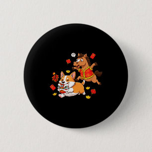 Chinese Horse Corgi Funny Kids Mens Womens Happy N Button