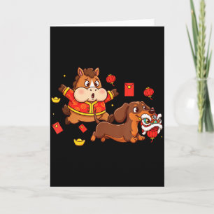 Chinese Horse Dachshund Funny Kid Mens Womens Happ Card