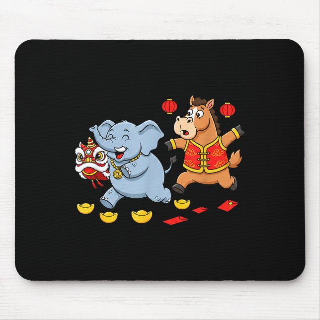 Chinese Horse Elephant Funny Kids Mens Womens Happ Mouse Pad (Front)