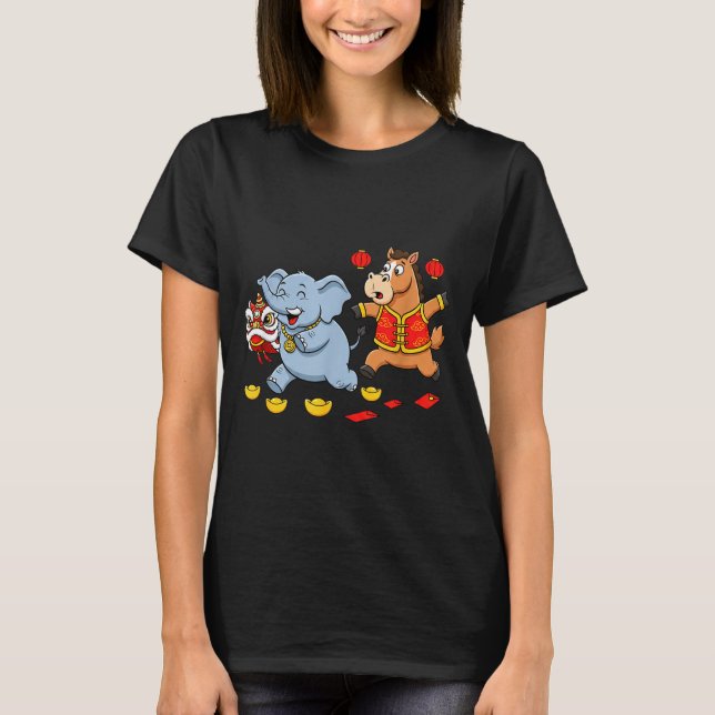Chinese Horse Elephant Funny Kids Mens Womens Happ T-Shirt (Front)