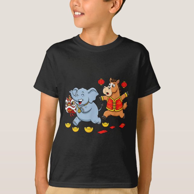 Chinese Horse Elephant Funny Kids Mens Womens Happ T-Shirt (Front)