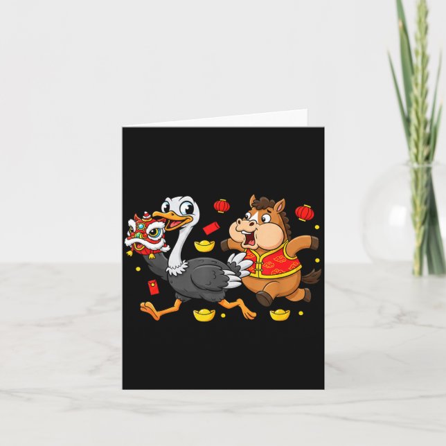 Chinese Horse Ostrich Funny Kids Mens Womens Happy Card (Front)