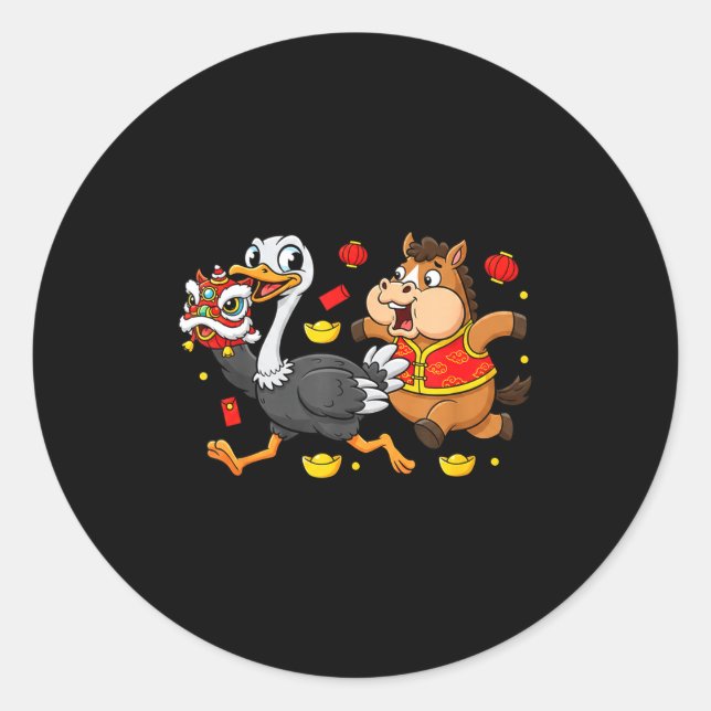 Chinese Horse Ostrich Funny Kids Mens Womens Happy Classic Round Sticker (Front)