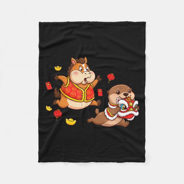 Chinese Horse Otter Funny Kids Mens Womens Happy N Fleece Blanket (Front)