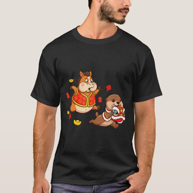Chinese Horse Otter Funny Kids Mens Womens Happy N T-Shirt (Front)