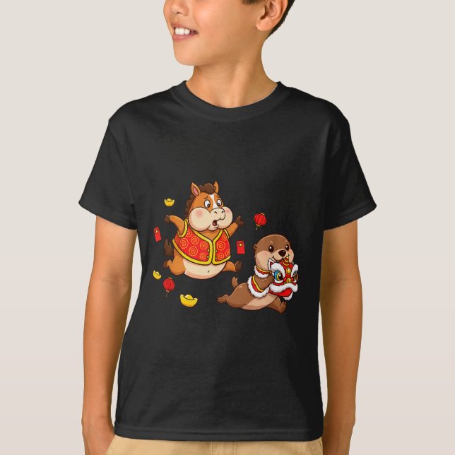 Chinese Horse Otter Funny Kids Mens Womens Happy N T-Shirt (Front)