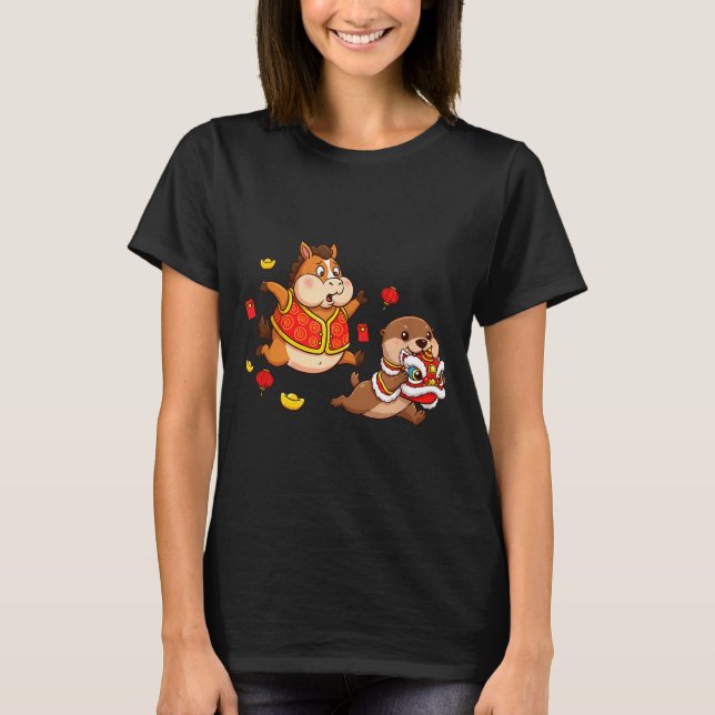 Chinese Horse Otter Funny Kids Mens Womens Happy N T-Shirt (Front)