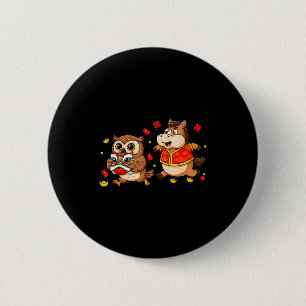 Chinese Horse Owl Funny Kids Mens Womens Happy New Button