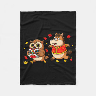 Chinese Horse Owl Funny Kids Mens Womens Happy New Fleece Blanket
